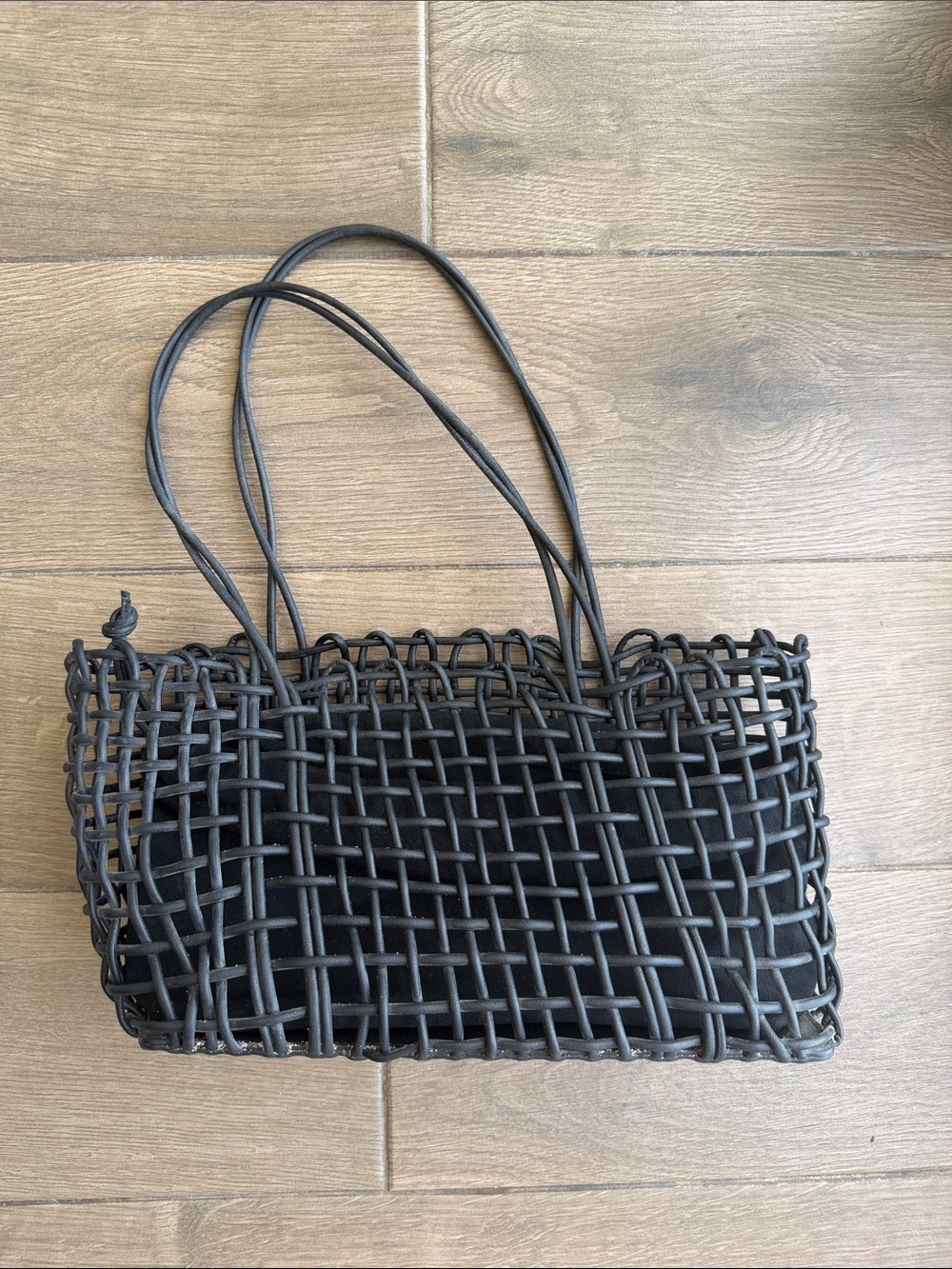 MANGO Black Woven Leather Purse Bag - Picture 2 of 4